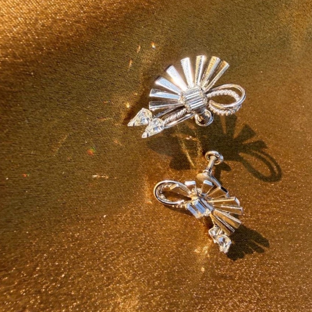 Silver Bow Fan Drop Earrings - Women Jewelry